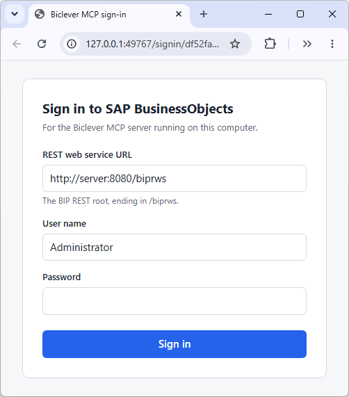 Biclever MCP sign-in page