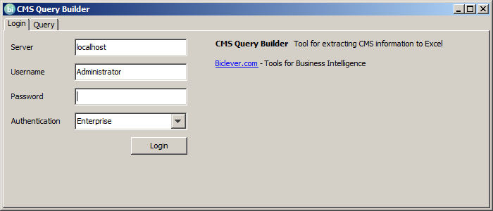 CMS Query Builder - Login