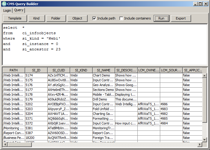 CMS Query Builder - Main panel