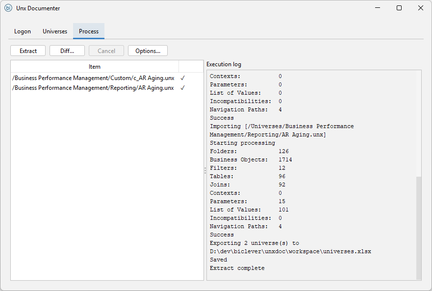 Extracting both universe versions into one file