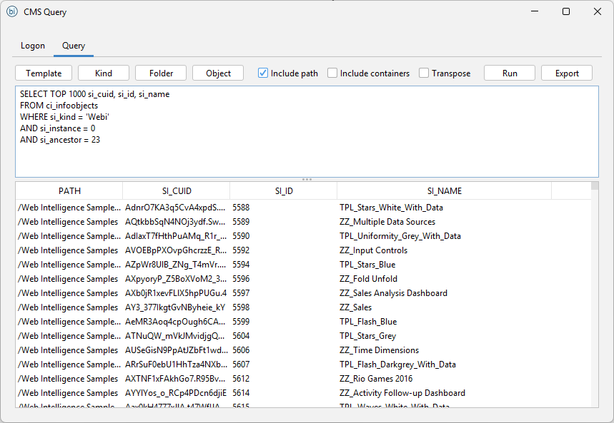 CMS Query Builder - Main panel